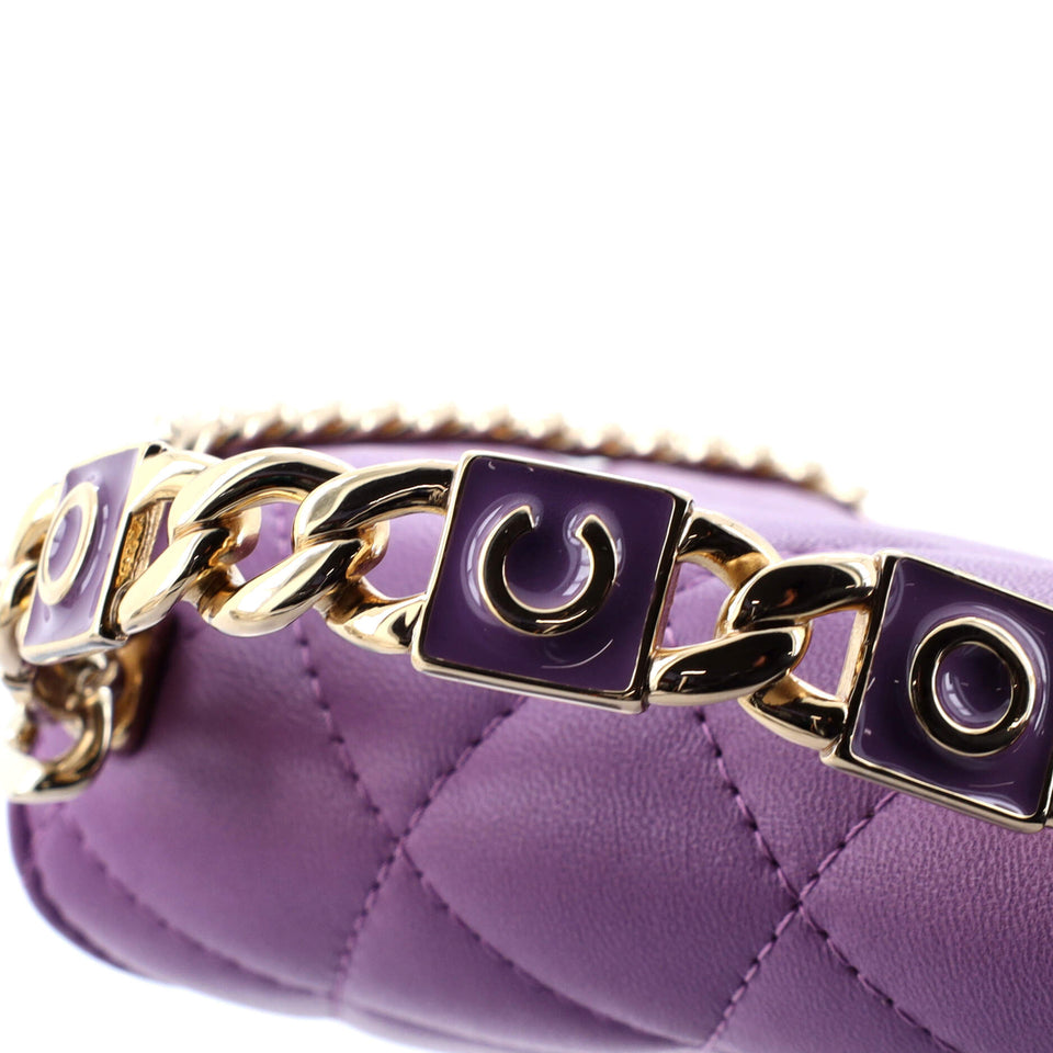 Coco Enamel Top Handle Flap Clutch with Chain Quilted Lambskin