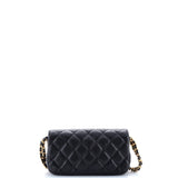 Twist Your Buttons Flap Clutch with Chain Quilted Caviar
