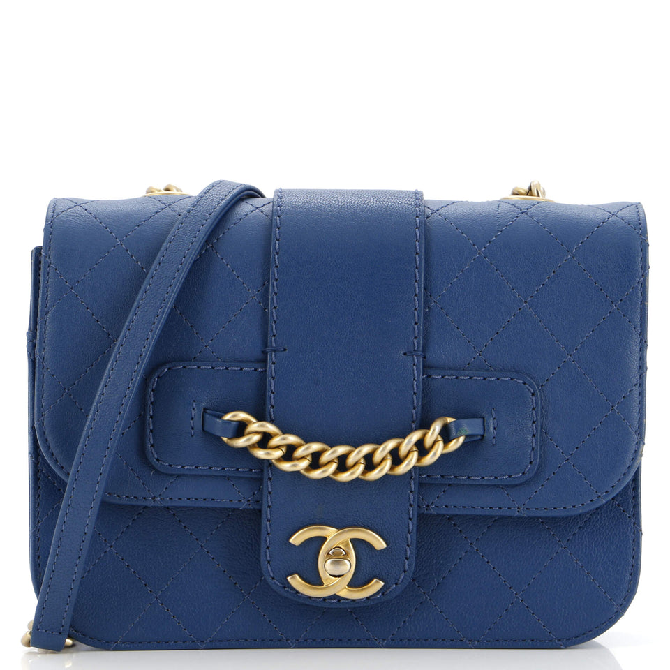 Front Chain Flap Bag Quilted Sheepskin Medium