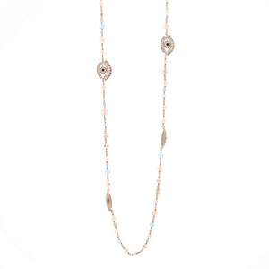 CC Eye Motif Necklace Faux Pearls, Beads and Metal with Resin and Crystals