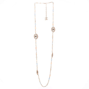 CC Eye Motif Necklace Faux Pearls, Beads and Metal with Resin and Crystals