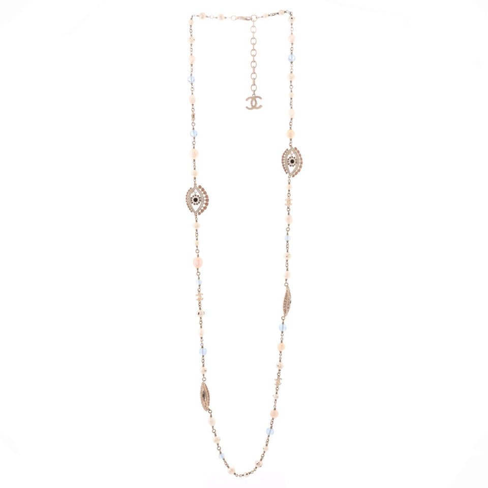 CC Eye Motif Necklace Faux Pearls, Beads and Metal with Resin and Crystals
