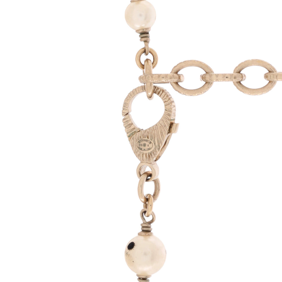 CC Eye Motif Necklace Faux Pearls, Beads and Metal with Resin and Crystals