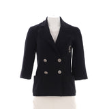 Women's CC Logo Cropped Sleeve Double Breasted Blazer Cotton Tweed