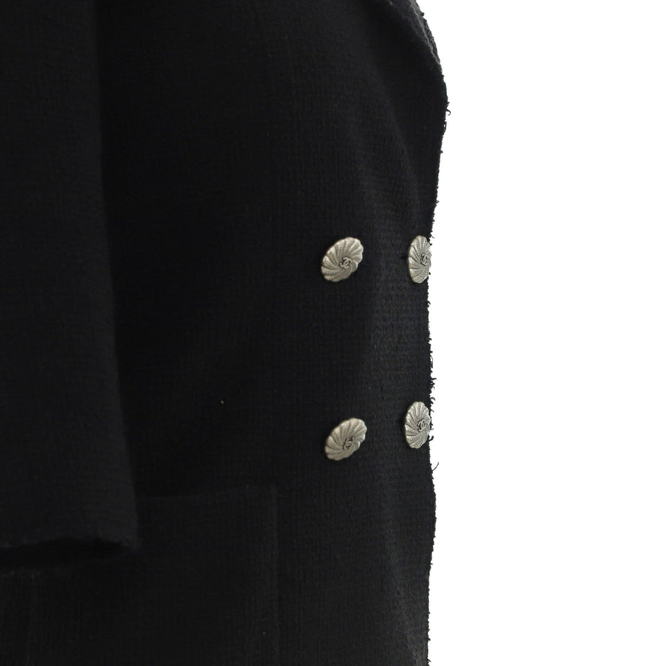 Women's CC Logo Cropped Sleeve Double Breasted Blazer Cotton Tweed