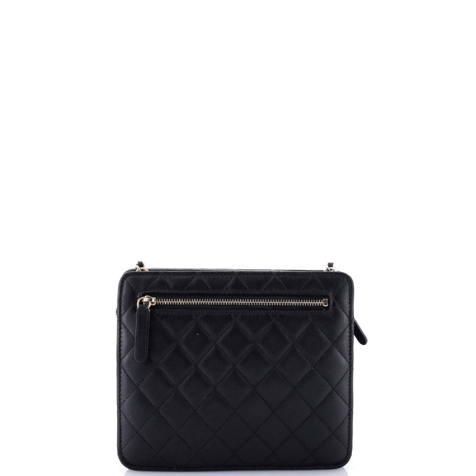 Front Pocket Square Clutch with Chain Quilted Lambskin Small