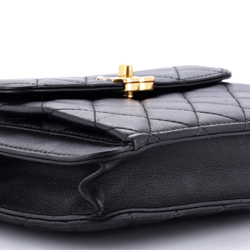 Front Pocket Square Clutch with Chain Quilted Lambskin Small
