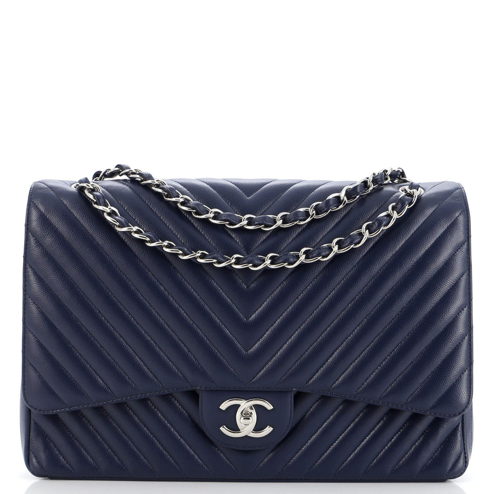 Classic Double Flap Bag Chevron Caviar Maxi