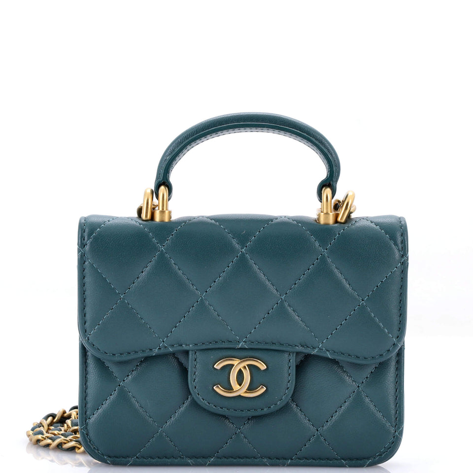 Top Handle Flap Coin Purse with Chain Quilted Lambskin