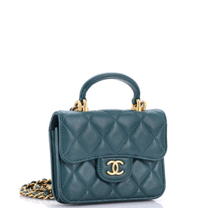 Top Handle Flap Coin Purse with Chain Quilted Lambskin