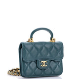 Top Handle Flap Coin Purse with Chain Quilted Lambskin