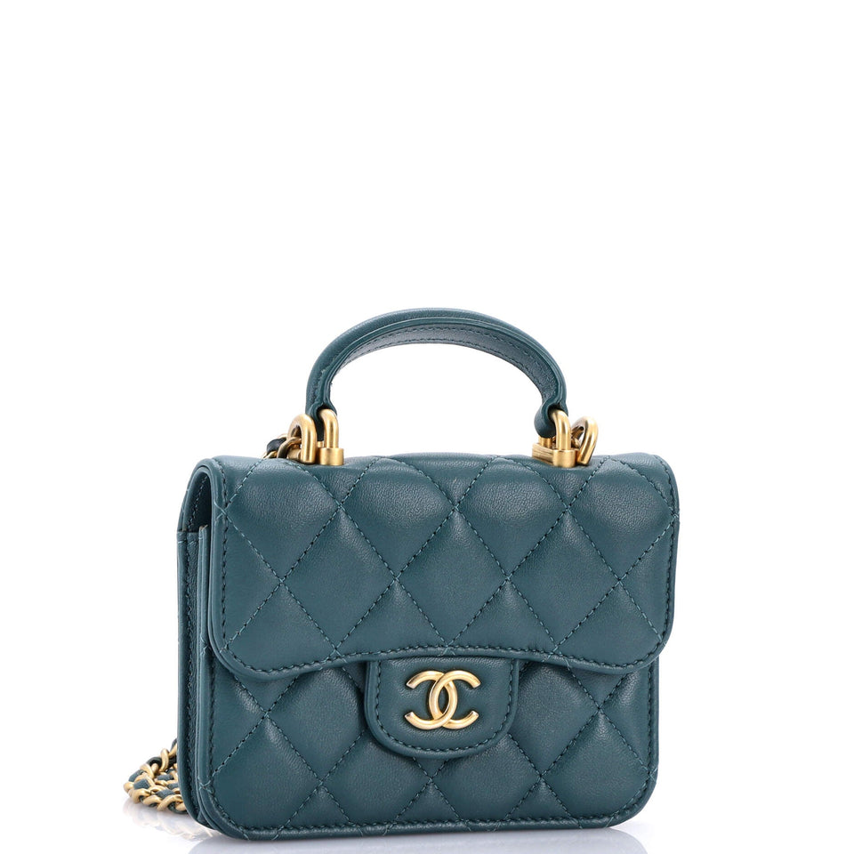 Top Handle Flap Coin Purse with Chain Quilted Lambskin