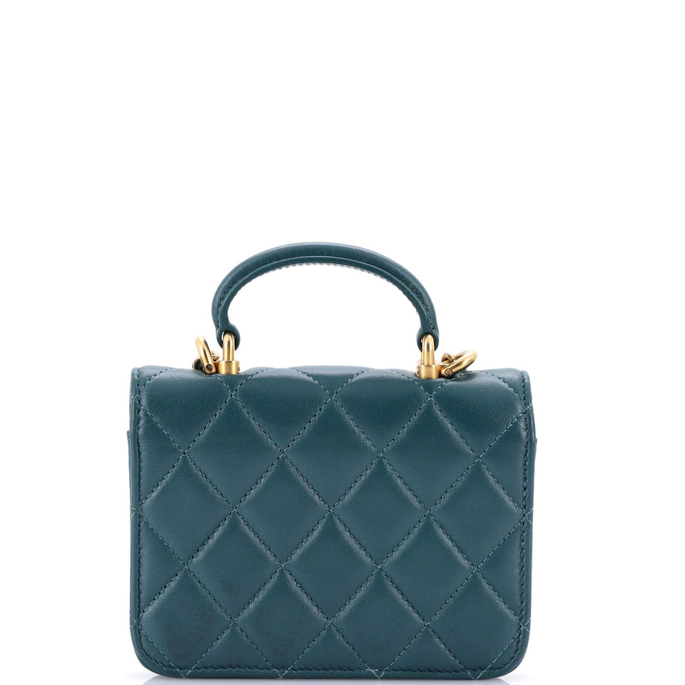 Top Handle Flap Coin Purse with Chain Quilted Lambskin
