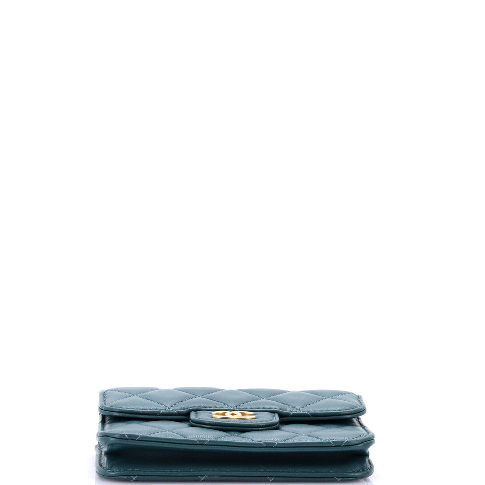 Top Handle Flap Coin Purse with Chain Quilted Lambskin