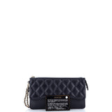 Classic Flap Zip Wristlet Pouch Quilted Caviar
