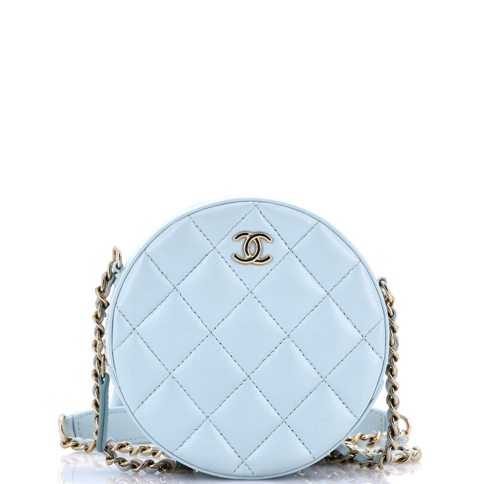 Bow Strap Round Clutch with Chain Quilted Lambskin