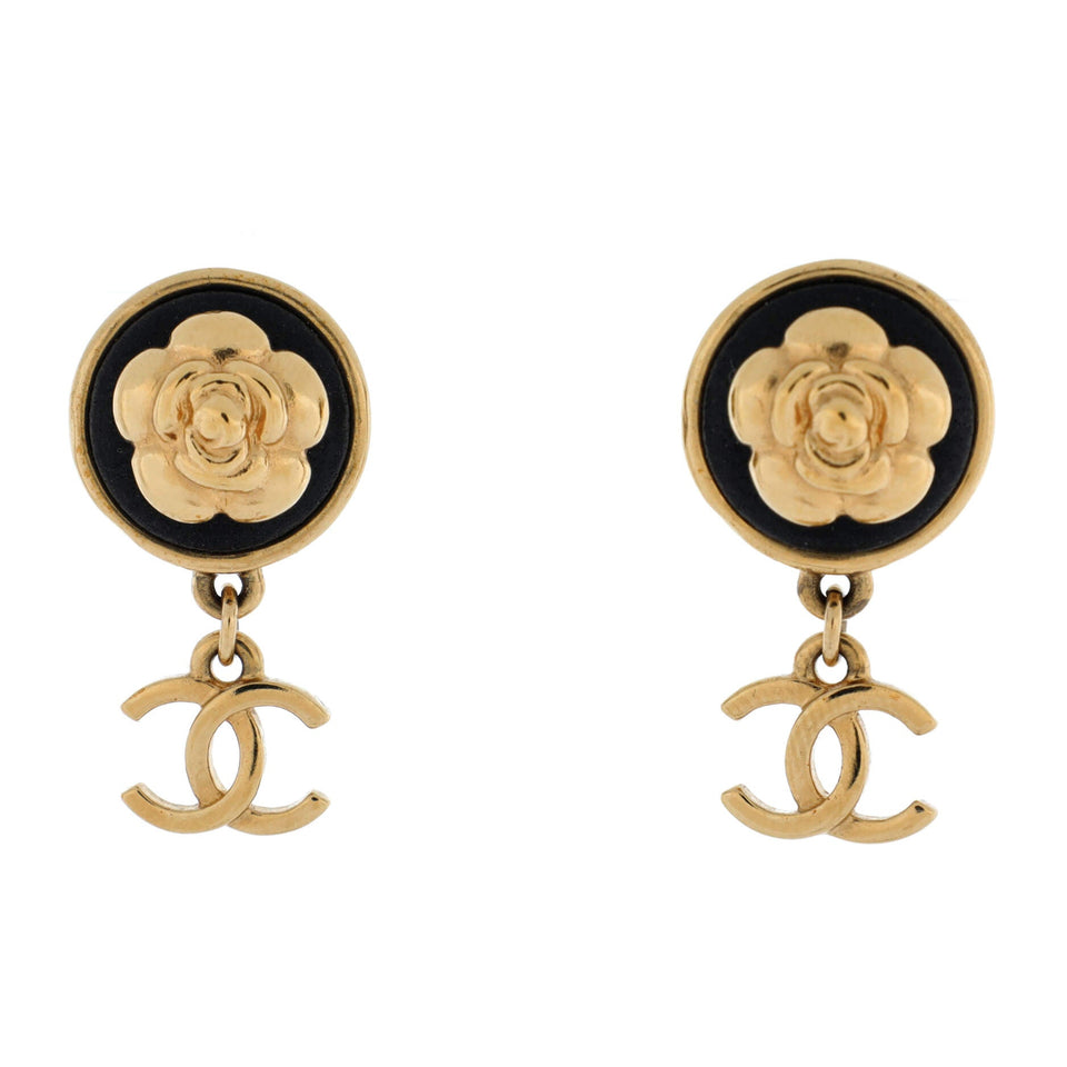 Camellia CC Drop Earrings Metal with Leather