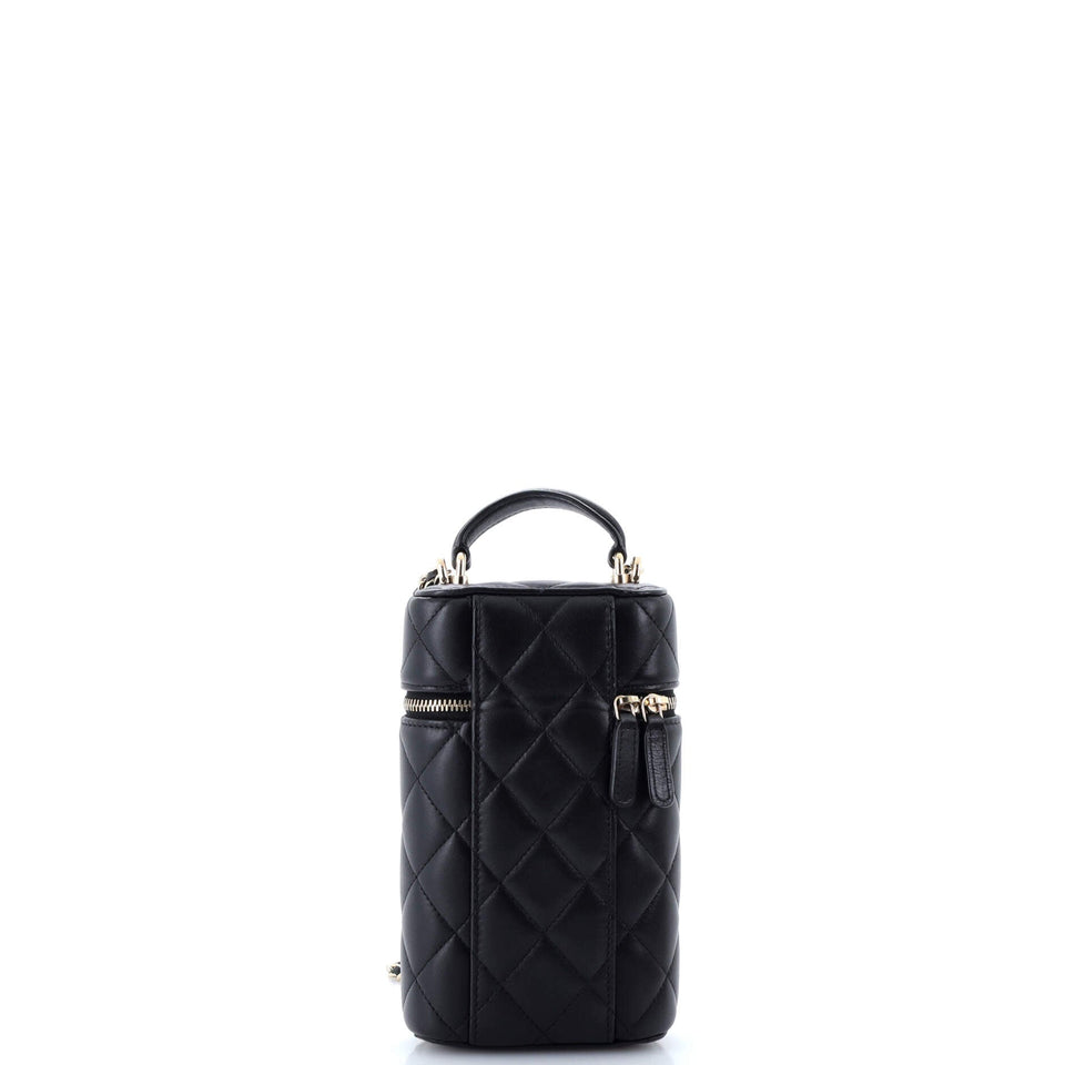 Classic Vanity Top Handle Phone Holder with Chain Quilted Lambskin