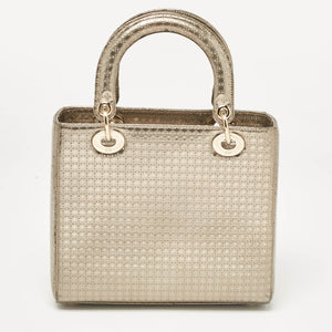 Dior Gold Microcannage Patent Leather Medium Lady Dior Tote