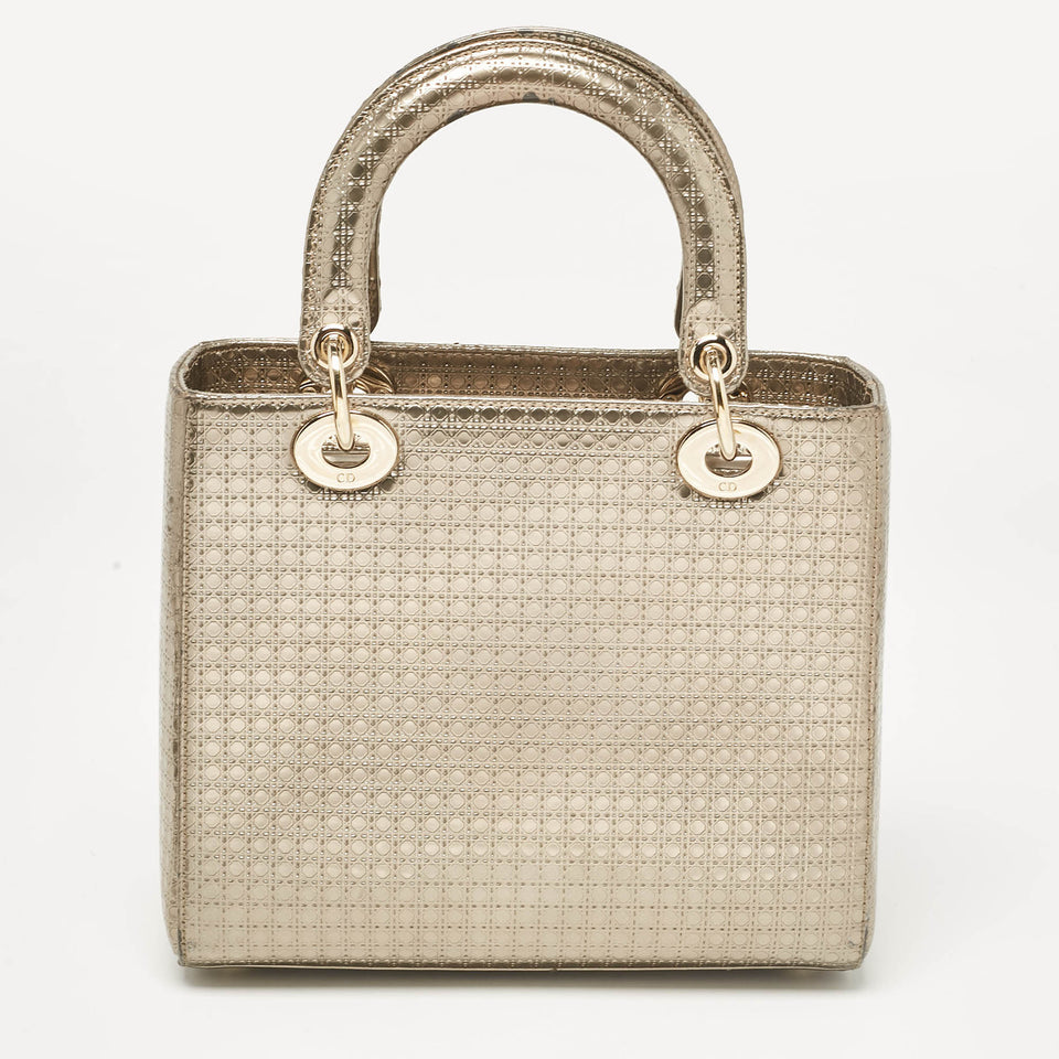 Dior Gold Microcannage Patent Leather Medium Lady Dior Tote