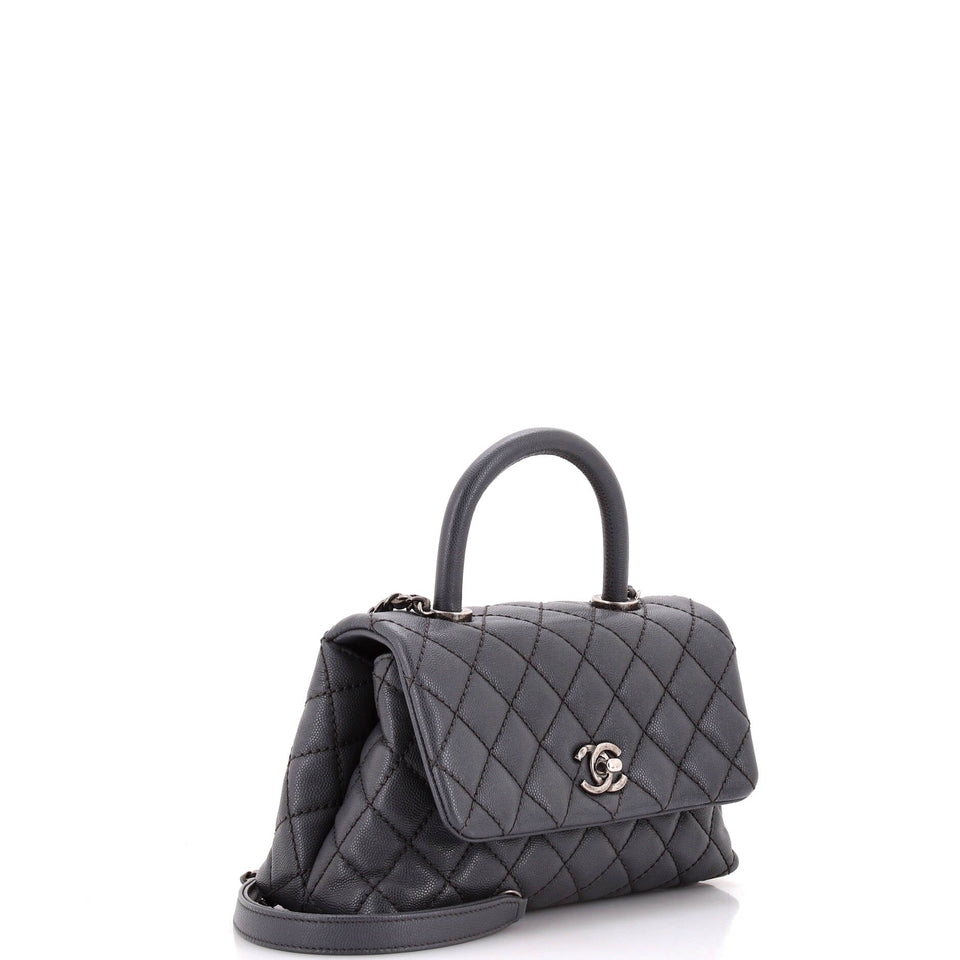 Coco Top Handle Bag Quilted Caviar Mini