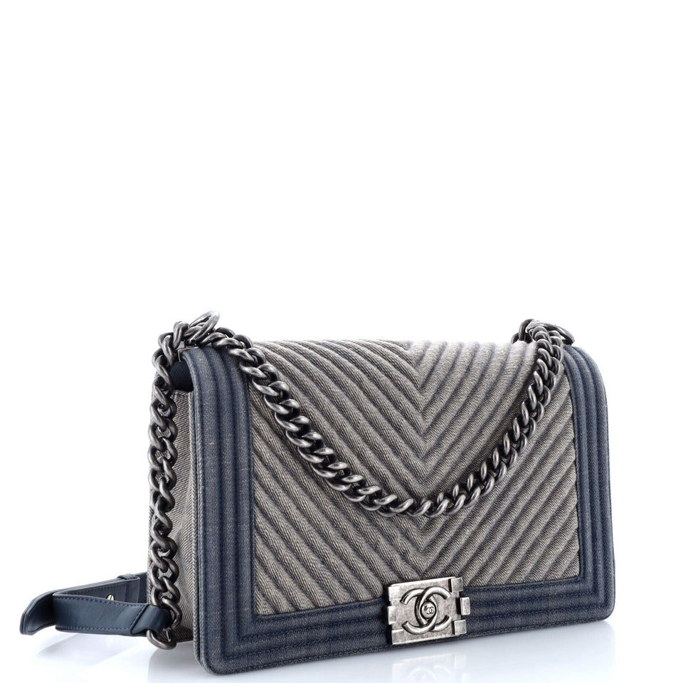 Boy Flap Bag Chevron Denim New Medium