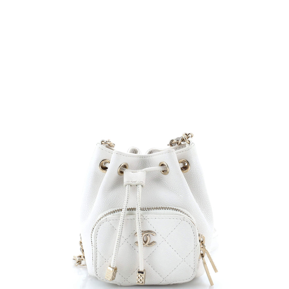 Business Affinity Drawstring Bucket Bag Quilted Caviar Mini