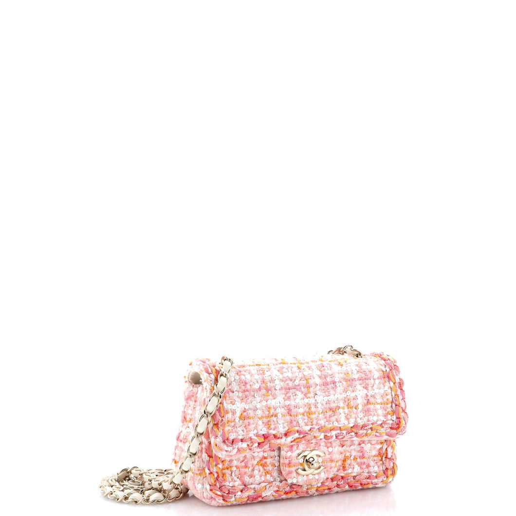 Classic Single Flap Bag Braided Quilted Tweed with Sequins Mini