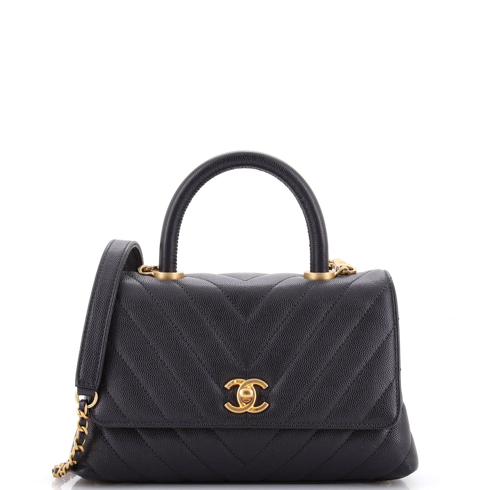 Coco Top Handle Bag Chevron Caviar Mini