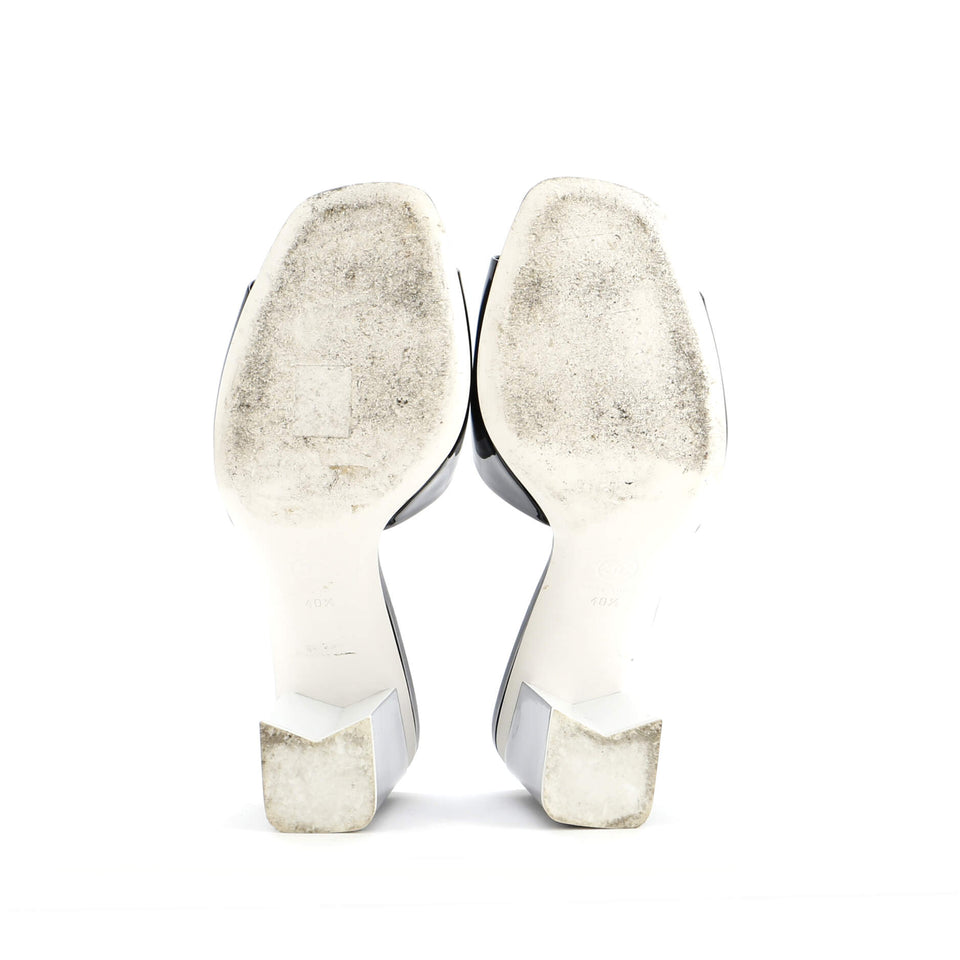 Women's CC Block Heeled Mule Sandals Patent