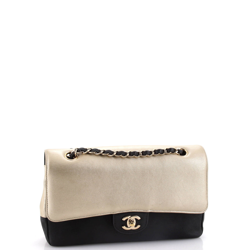 Bicolor Classic Duo Double Flap Bag Caviar and Iridescent Calfskin Medium
