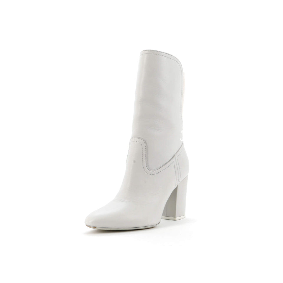 Women's CC Logo Short Boots Leather with Stretch Fabric
