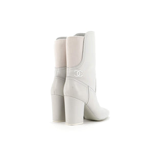Women's CC Logo Short Boots Leather with Stretch Fabric