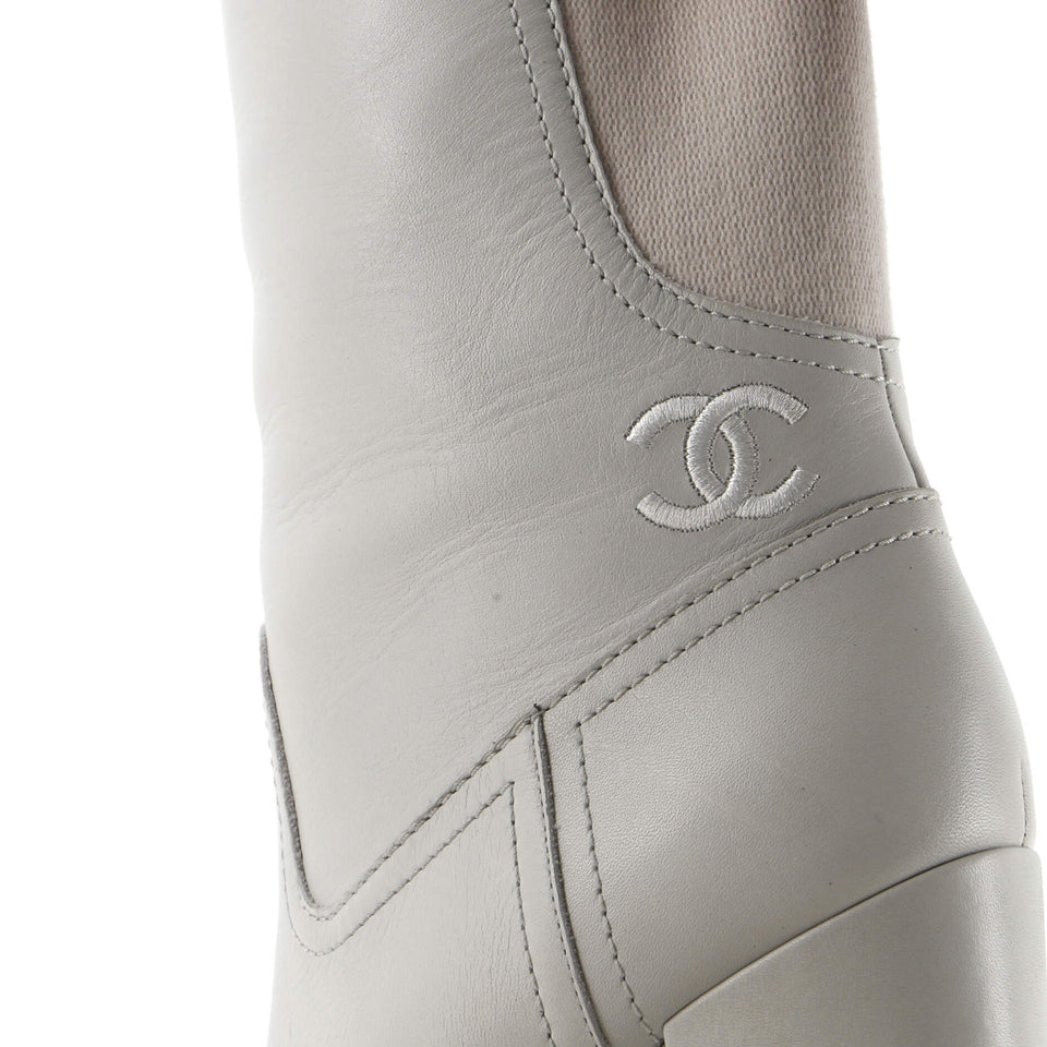 Women's CC Logo Short Boots Leather with Stretch Fabric