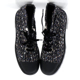 Women's Pearl Cap Toe Lace Up Combat Boots Sequin Embellished Tweed