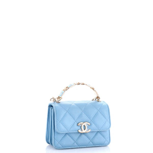 Coco Enamel Top Handle Flap Clutch with Chain Quilted Lambskin
