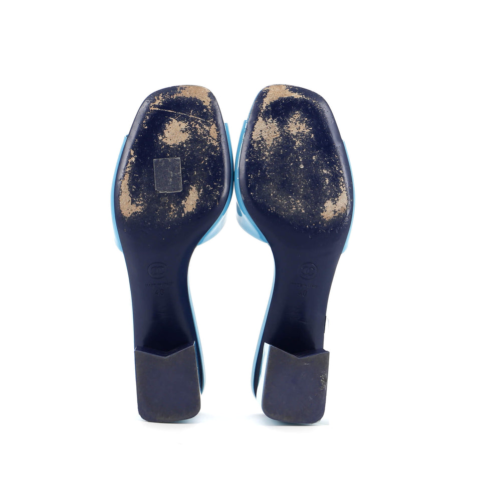 Women's CC Block Heeled Mule Sandals Patent
