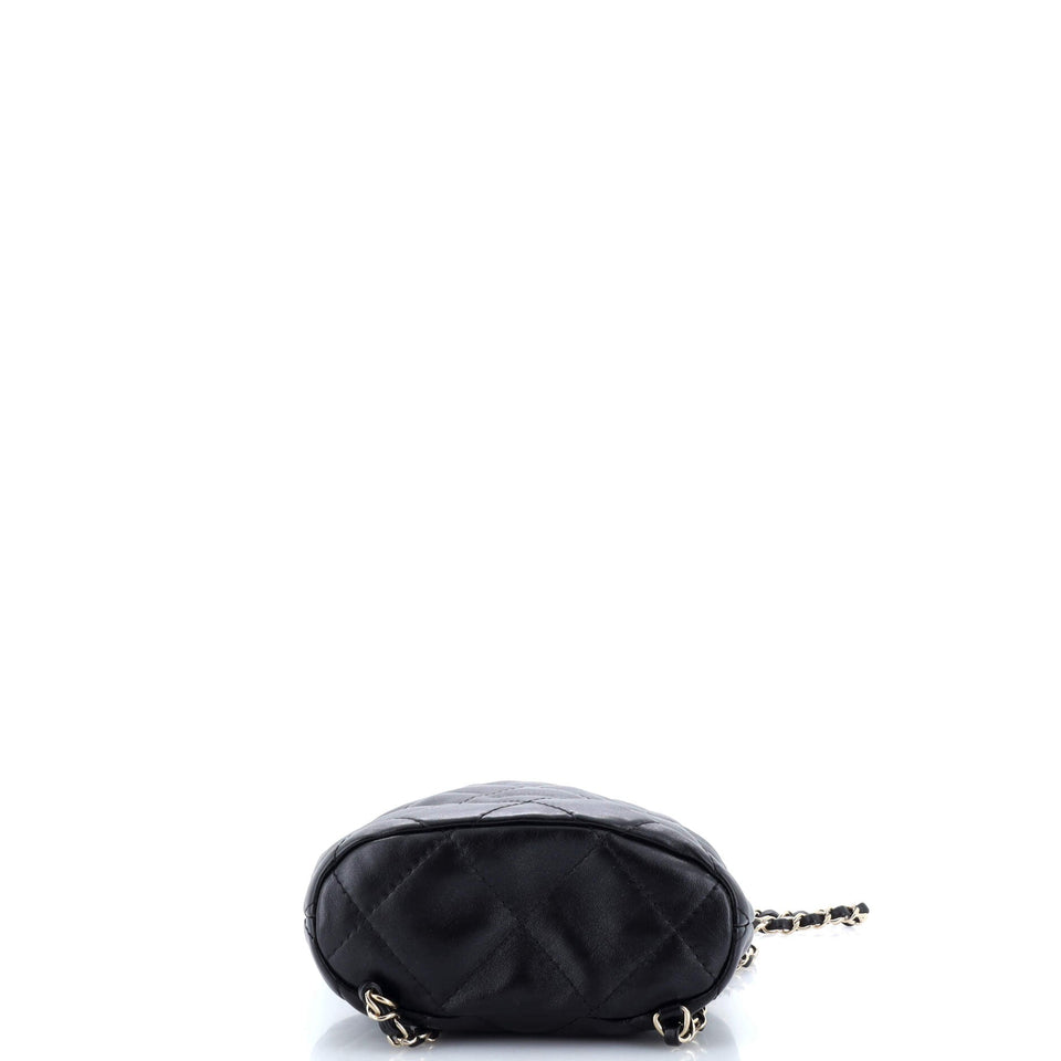 Logo Script Drawstring Chain Backpack Quilted Shiny Lambskin Small