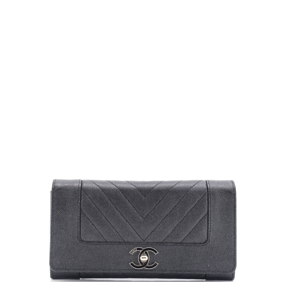 Mademoiselle Vintage Flap Wallet Chevron Caviar Long