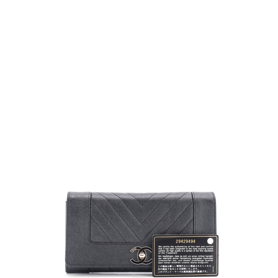Mademoiselle Vintage Flap Wallet Chevron Caviar Long