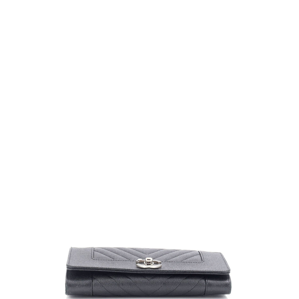 Mademoiselle Vintage Flap Wallet Chevron Caviar Long