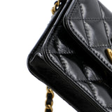 Textured CC Card Holder on Chain Quilted Shiny Calfskin