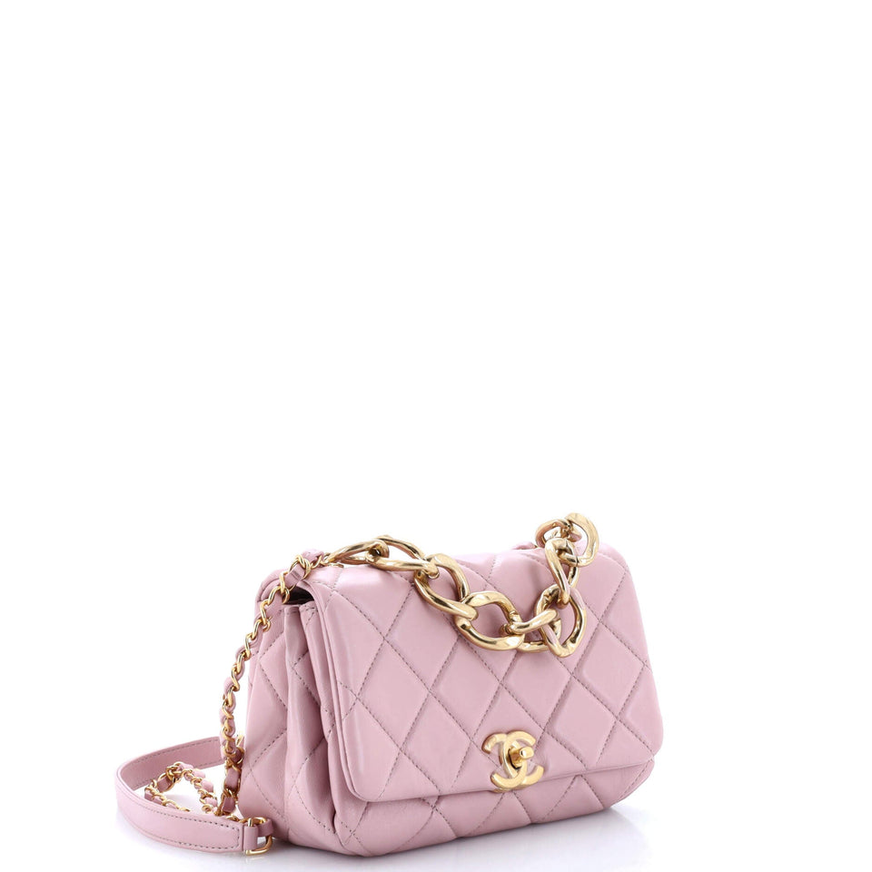 Color Match Flap Bag Quilted Lambskin Small