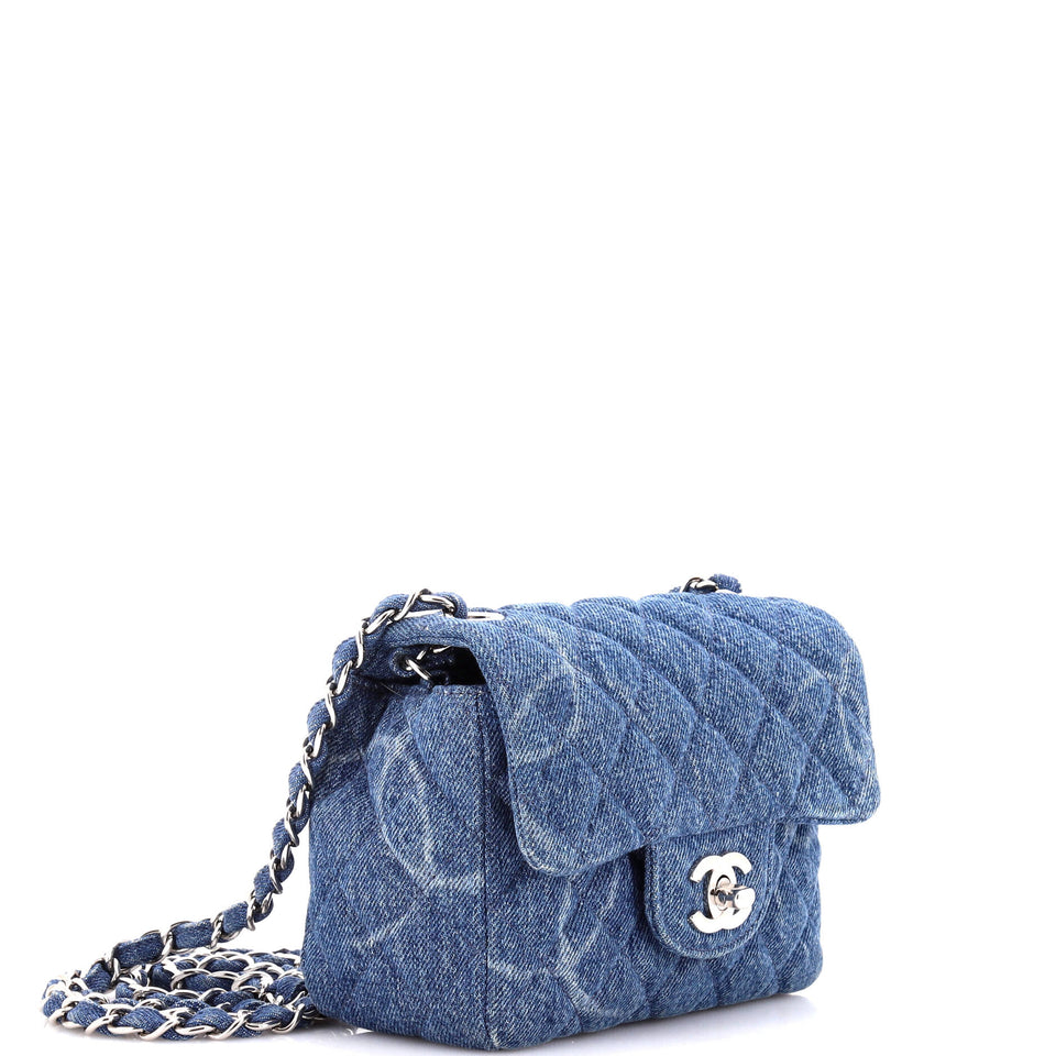 Square Classic Single Flap Bag Quilted CC Printed Denim Mini