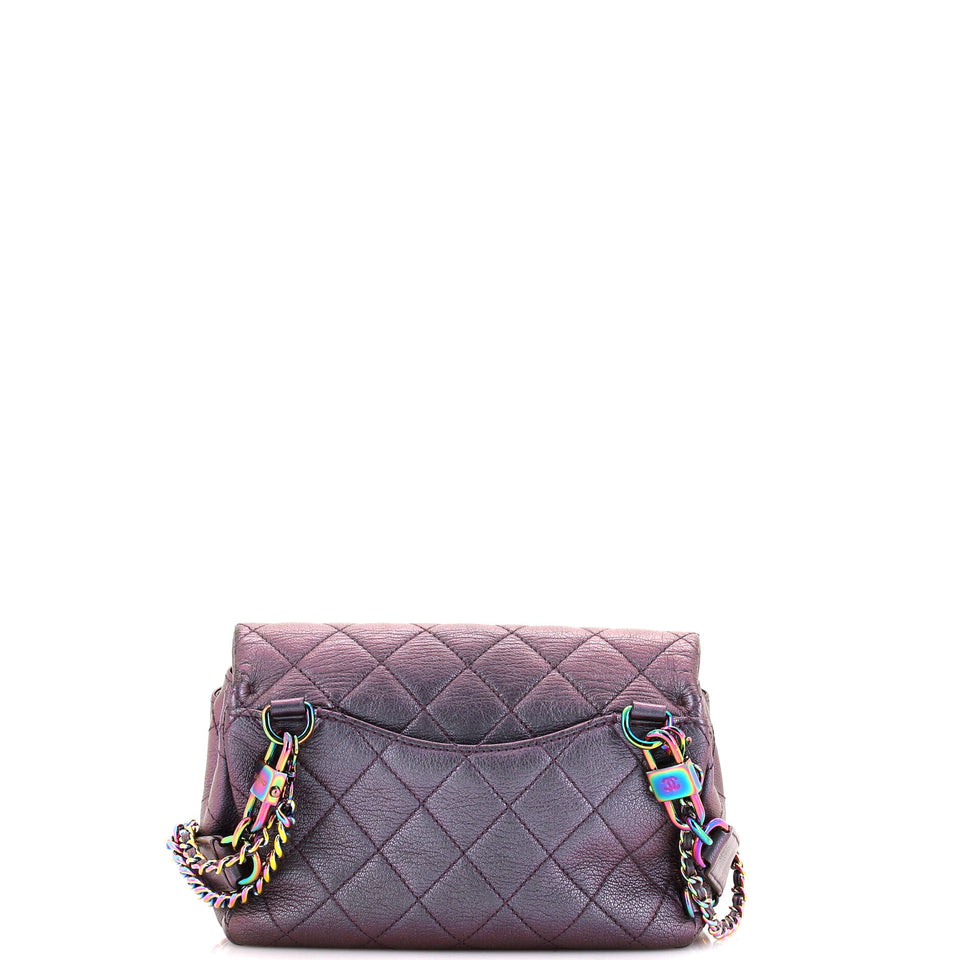 Double Carry Chain Waist Bag Quilted Iridescent Goatskin Small
