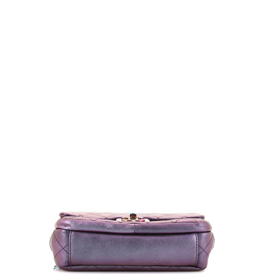 Double Carry Chain Waist Bag Quilted Iridescent Goatskin Small
