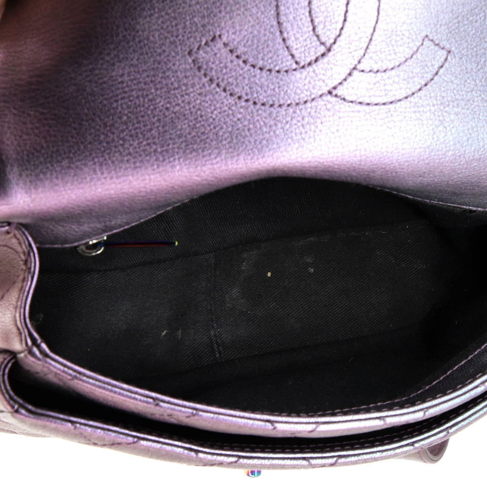 Double Carry Chain Waist Bag Quilted Iridescent Goatskin Small