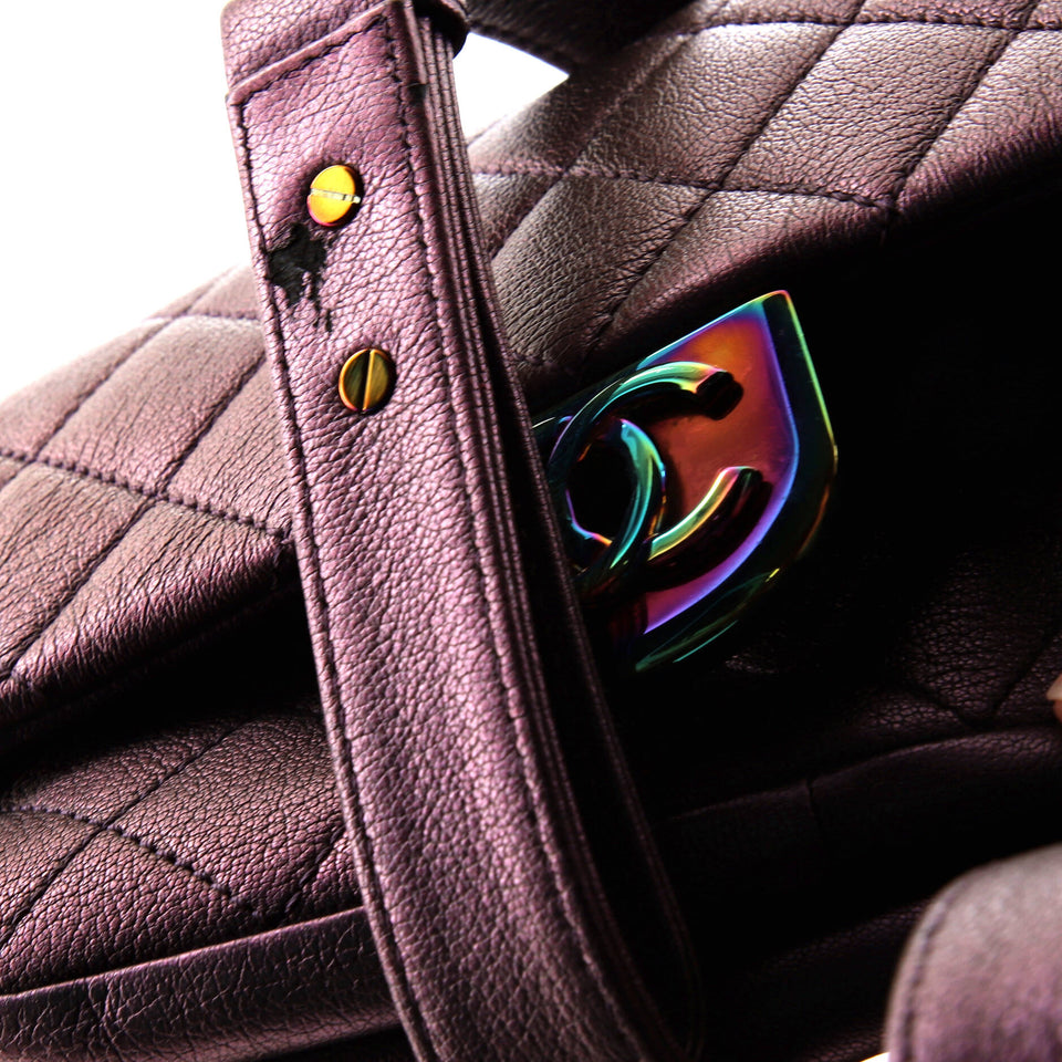 Double Carry Chain Waist Bag Quilted Iridescent Goatskin Small