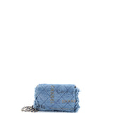 Denim Mood Flap Clutch with Chain Logo Printed Quilted Fringe Denim