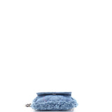 Denim Mood Flap Clutch with Chain Logo Printed Quilted Fringe Denim